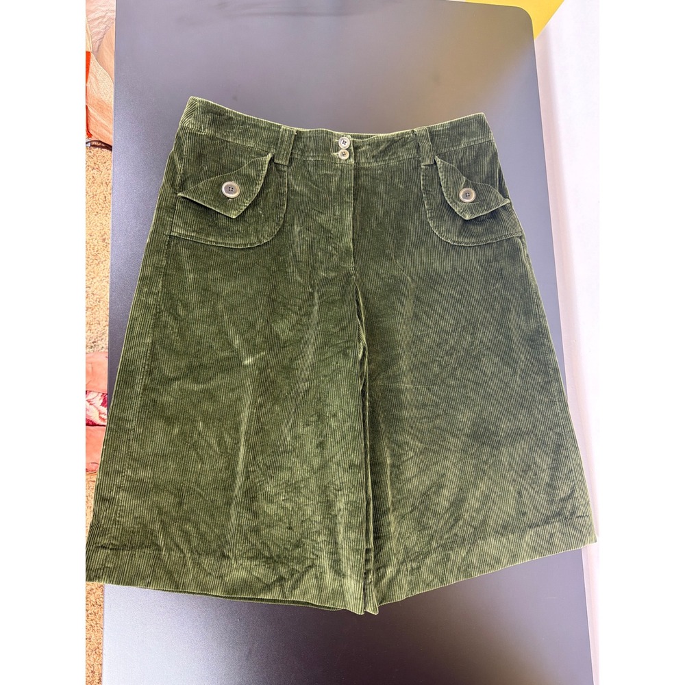 Talbots Olive Green Corduroy Gaucho Pants Wide Leg Cropped Utility Pockets 18 - Picture 2 of 9